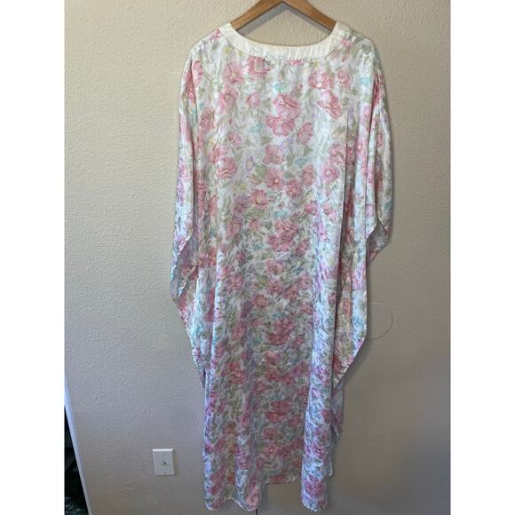 VTG Robinson’s Pink & Blue Floral Silky V Neck Long MuMu Grandma Nightgown Large - Picture 2 of 12